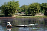 Boat in lotus pond