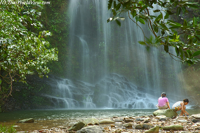 Children and waterfall - Bride's Pool